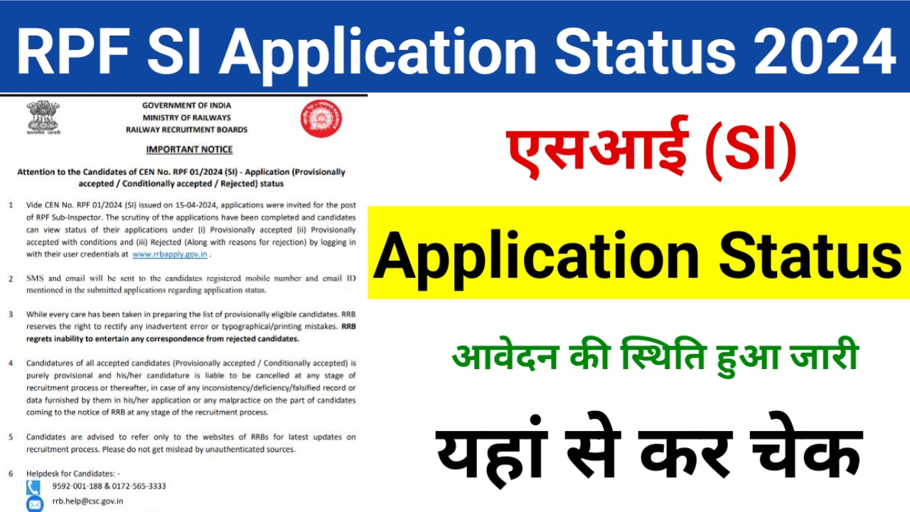 RPF SI Application Status 2024: रेलवे RPF सब इंस्पेक्टर का एप्लीकेशन स्टेटस यहां से करें चेक